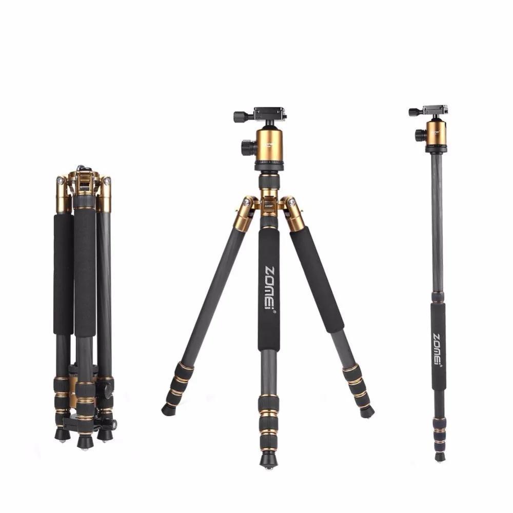  Z818C Portable travel tripod 3-Way Ball Head Carbon fiber Camera Tripod Stand for Canon Nikon Sony 
