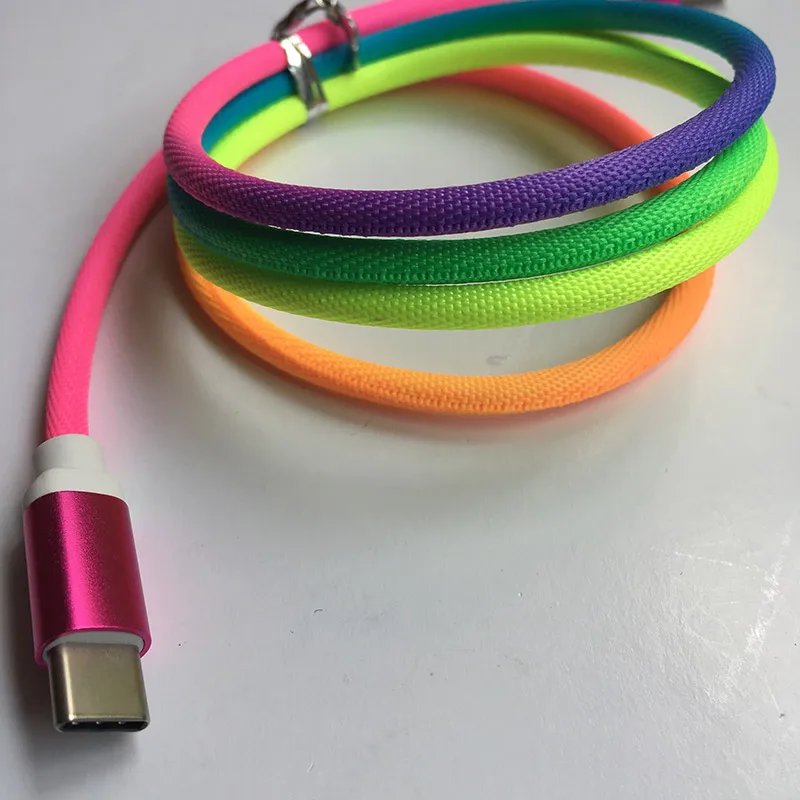 KKREFF 1 М Радуга Ткань Плетеный Тип C USB C кабель для samsung S9 S10 Xiaomi mi8 mi9 huawei P20 Pro Nova 3 телефон Ladekabel