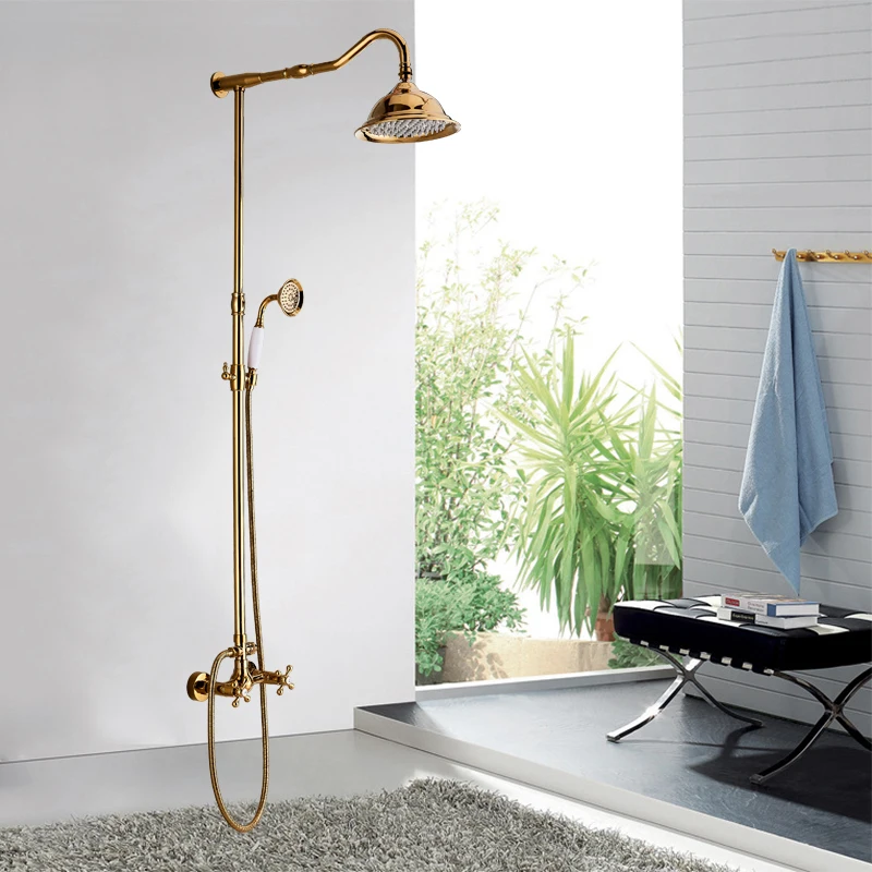 

Golden Rainfall Shower Faucet Bathtub Spout Hand Shower Sprayer Mixer Tap