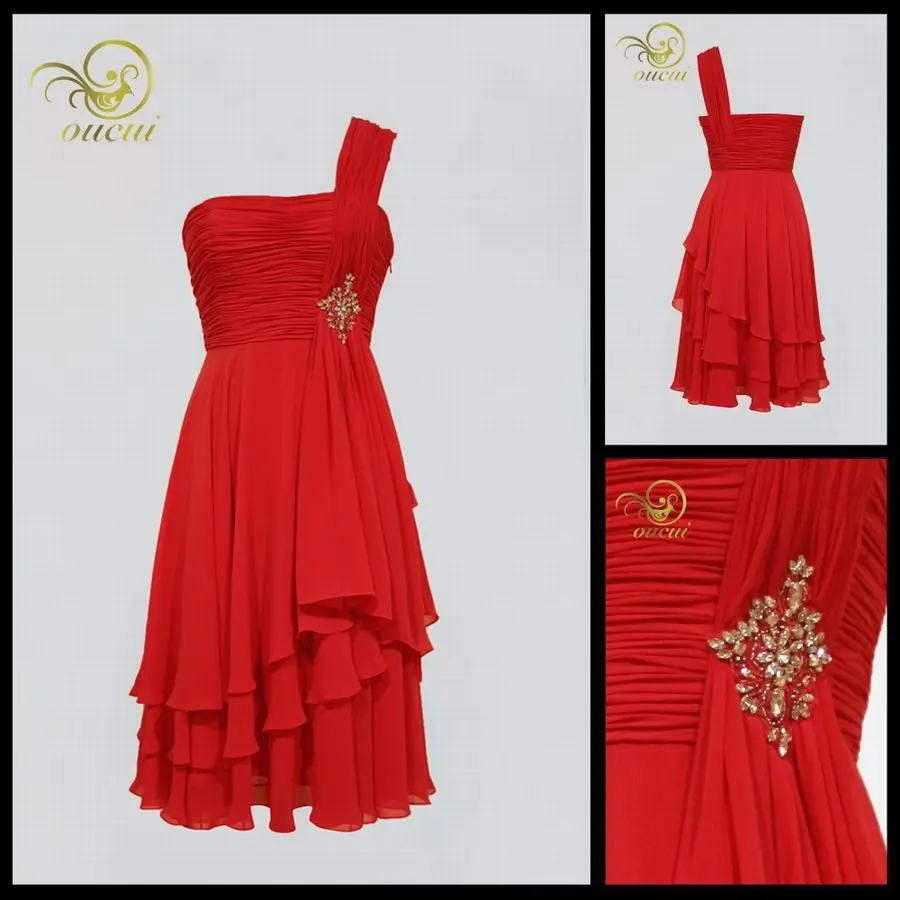 Free shipping chiffon fabirc pleat and beading handwork one-shoulder Party Dress OL101799