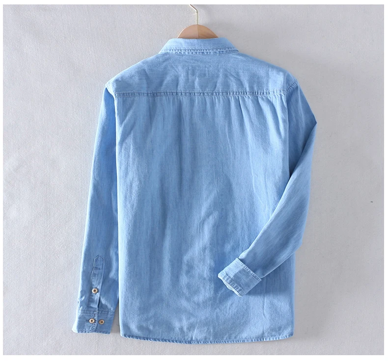 Schinteon Мужская хлопковая рубашка с длинным рукавом Повседневная джинсовая Удобная рубашка осень Новое поступление джинсы