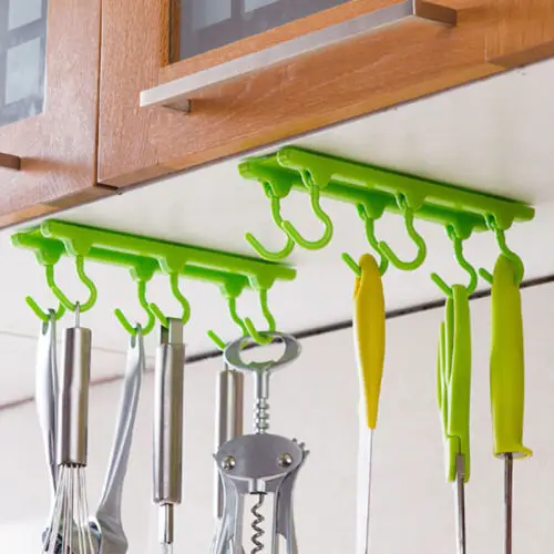 

Multifunction 6 Hooks Cup Holder Hang Kitchen Cabinet Under Shelf Storage Rack Organiser Hook Wall Door Strong Viscose Hooks