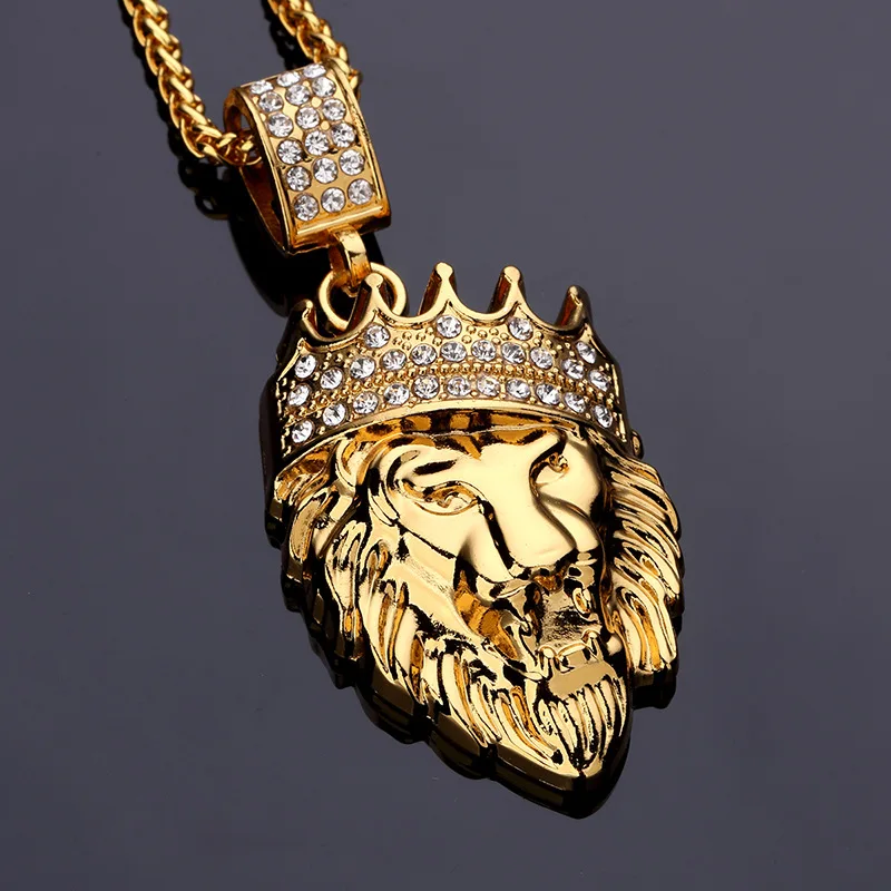 Голова льва в короне ювелирные изделия стиле хип-хоп воротник Цвета dorado para mujeres y