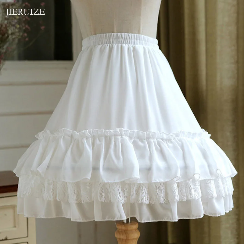 JIERUIZE Ball Gown Underskirt Short Dress Cosplay Petticoat Lace Chiffon Two Bones Lolita Petticoat Rockabilly Crinoline