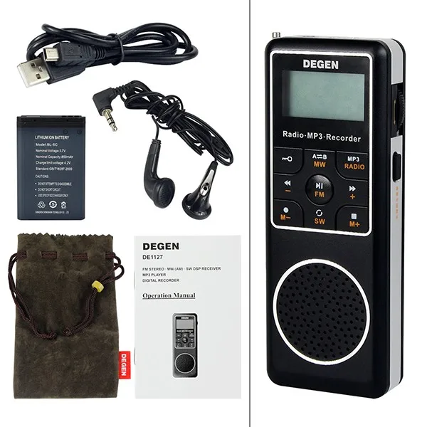  DEGEN DE1127 Mini Digital radio 4GB MP3 Player and Voice Recorder with FM Stereo degen receiver MW 