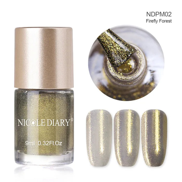 NICOLE DIARY 9ml Nail Polish Chameleon Metallic Jelly Holographic Polish Shiny Flakies Sequins Manicure Nail Art Lacquer Varnish - Цвет: Water Based NDPM02