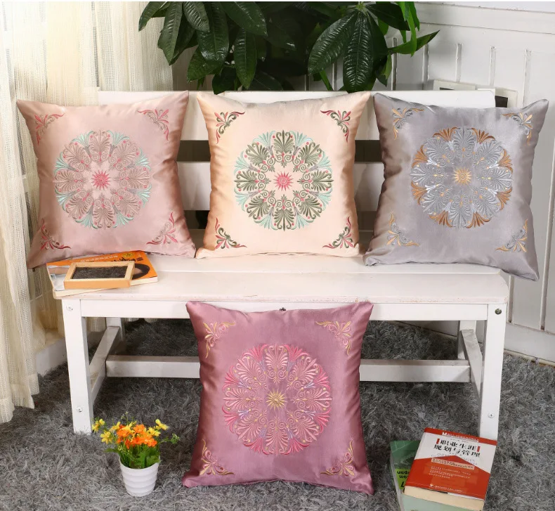 Vintage Embroidered Silks Fabrics Cushion Cover Decorative Pillowcase