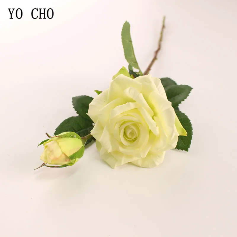 YO CHO Свадебный букет невесты, настоящий на ощупь цветок розы, искусственный шелк, роза, свадебные принадлежности, сделай сам, для дома, свадьбы, вечеринки, Цветочный декор - Цвет: white
