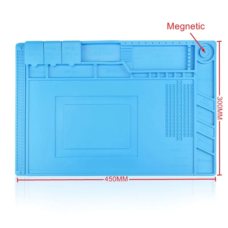 

45x30cm Heat Insulation Silicon Pad Desk Mat Maintenance Platform S160 for BGA Soldering Repair Station with Magnetic Sect