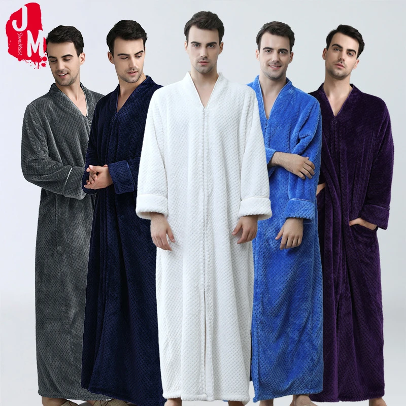 Толстый теплый зимний коралл, овечья шерсть, халат для ванной Мужской мягкий длинный банный халат-кимоно мужской халат для мужской фланелевый одежда для сна L XL XXL
