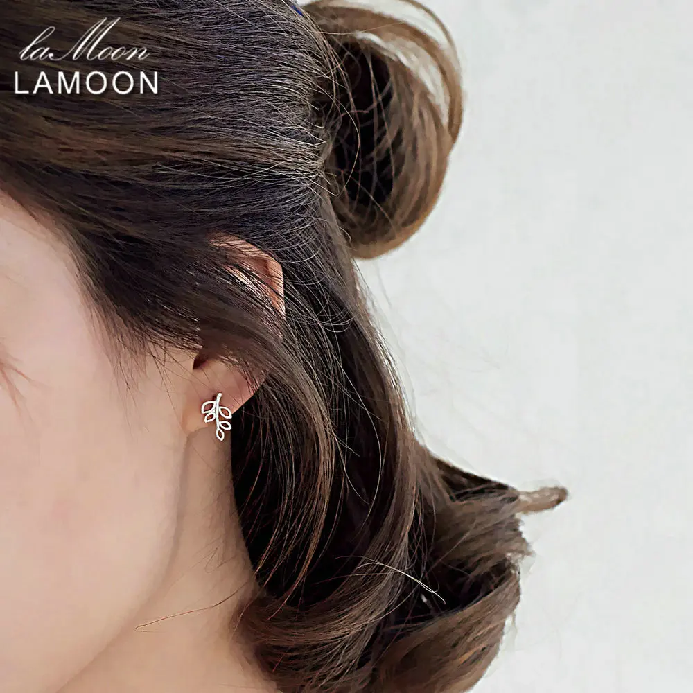 LAMOON 2017 New Special Wiredrawing Leaves Branches 925-Sterling-Silver Earrings S925 Fine Jewelry For Women Wedding LMEY213