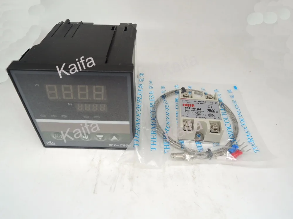 

,Digital PID Temperature Controller Thermostat REX-C900 + 1M K Thermocouple Probe+SSR 40DA,100V~240V AC