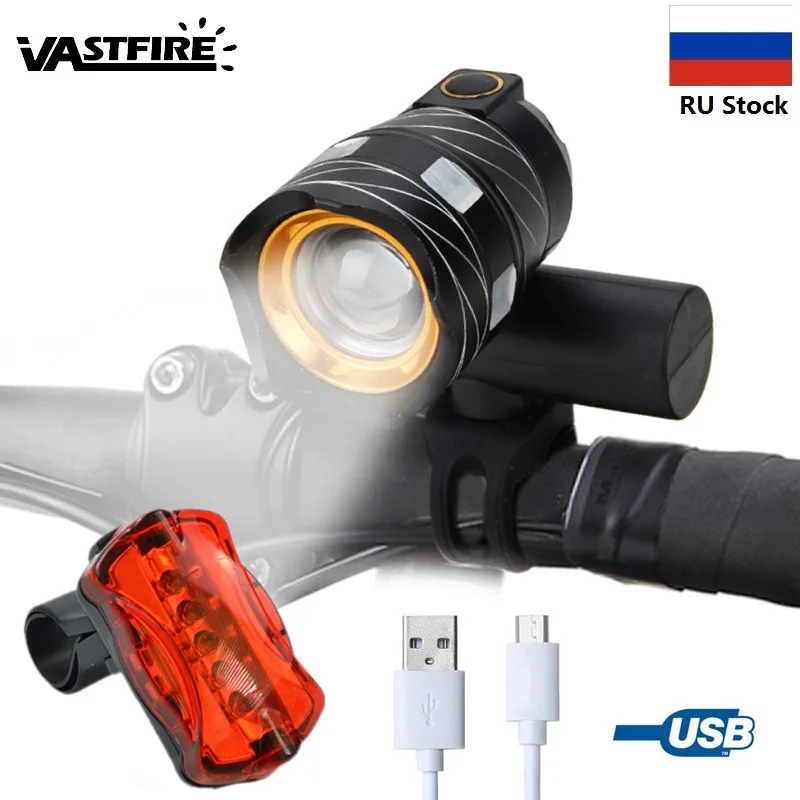 

Rechargeable 15000LM XML T6 USB LED ZOOM Front Bike Bicycle Light Lamp Headlamp Headlight Rear Light Built-in Battery