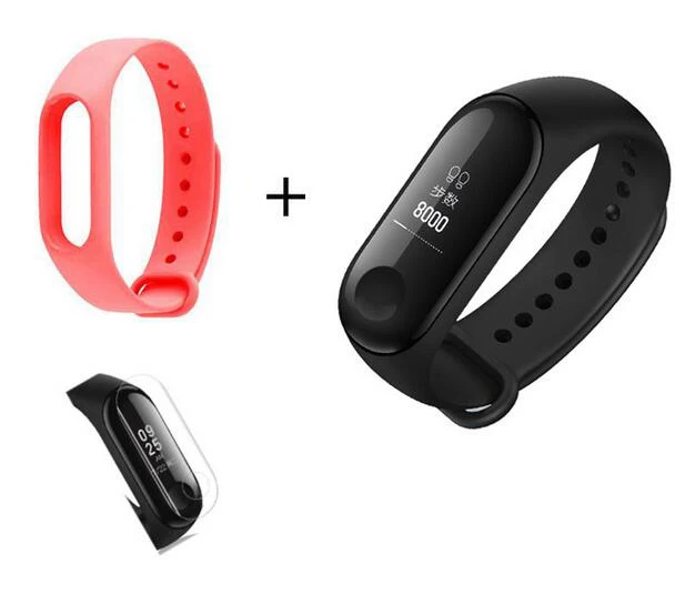 xiaomi mi band 3 ми бэнд Сяо mi Группа 3 Смарт-браслет Фитнес браслет большой Сенсорный экран OLED сообщение сердечного ритма время Smartband смарт браслет шагомер умный здоровье здоровья пульсометр смарт часы - Цвет: with pink strap