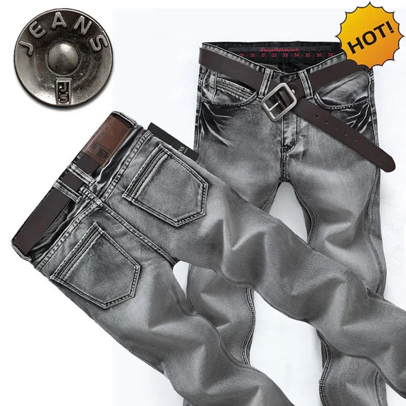 

Fashion 2019 Spring Autumn Casual Classic Design Grey Denim Straight Washed Slim Fit Biker Jeans men Vintage Trousers Plus Size