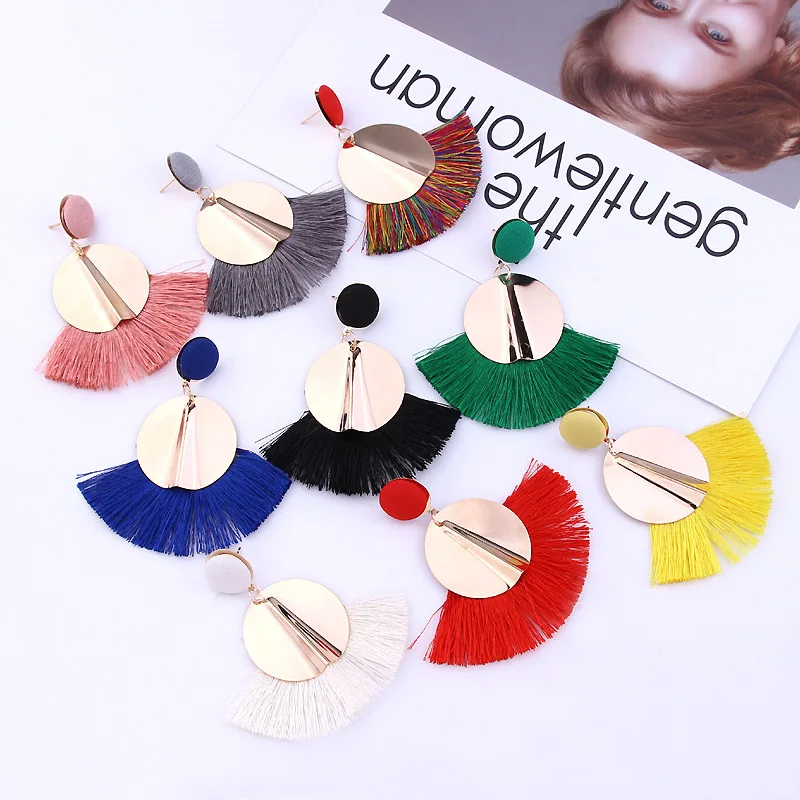 

Wholesale Fashion Boho Tassel Earrings Fow Women Girls Big Fan Boheemian Drop Earrings Handmade Mujer Metal Earrings Jewelry