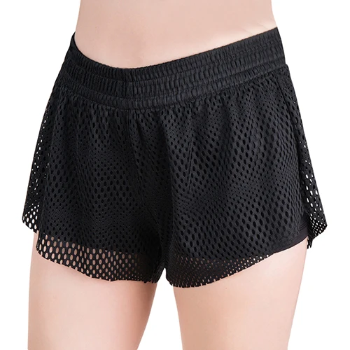 Женская сетка Doube слои Dri Fit Комфорт Фитнес Активный бег спортивные шорты - Цвет: Черный