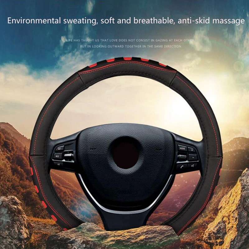 

3 Colors New Cowhide Punching Universal Car Steering Wheel Cover Diameter 38cm Automotive Soft, breathable, anti-skid