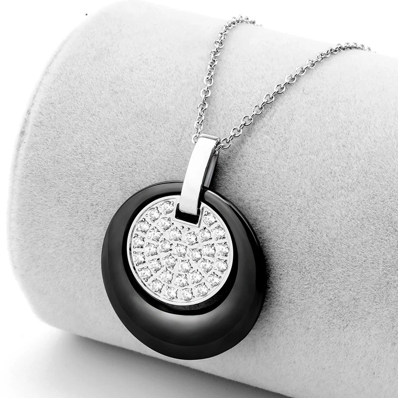 Модная круглая черная белая керамическая подвеска, ожерелье для женщин, модное фарфоровое ювелирное изделие, блестящее стальное массивное ожерелье, подарок