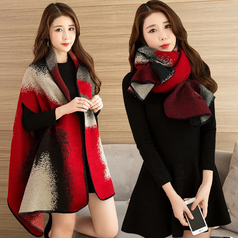 Women Wearable Poncho Scarf Cashmere Air Conditioning Cover Pashmina for Ladies Blanket Scarves Shawls All-Match Warm Stoles