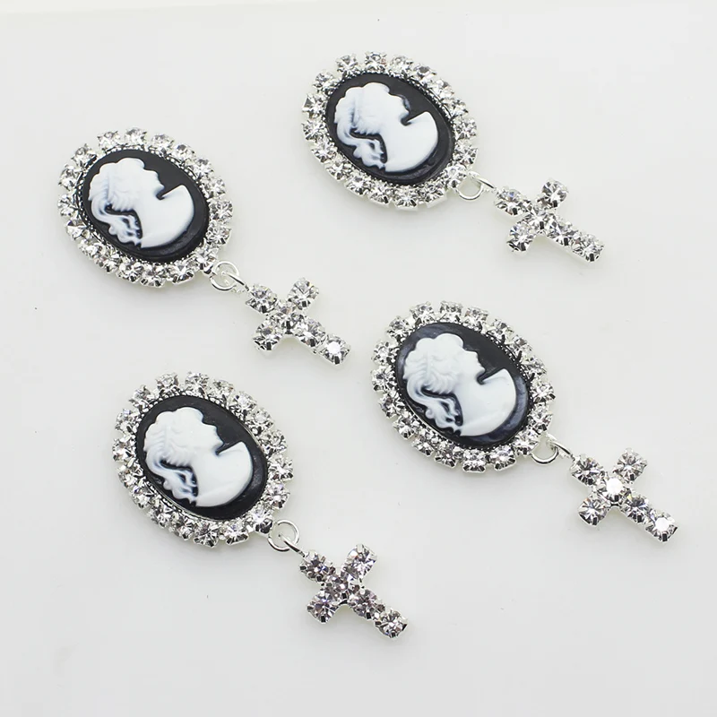 

10pcs/Lot Silver 20*41mm Beauty Head Rhinestone Pendants Buttons for Wedding Decoration Metal Brooch Hair Bow DIY Jewelry Craft