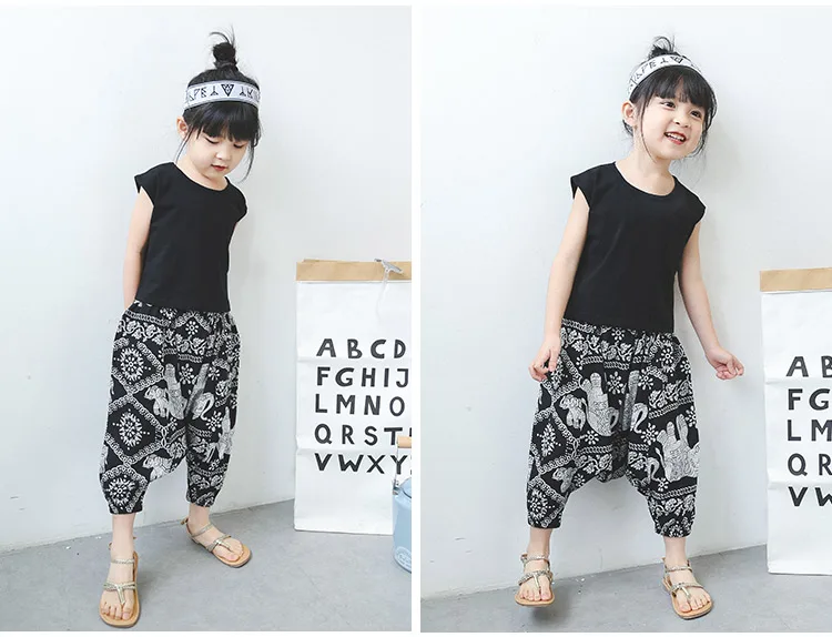 2018 Summer 2-10 Years Old Kids Little Yong Girl Cartoon Print T Shirt+Loose Short Harem Pants 2 Piece Sports Outfits Suit Sets (8)