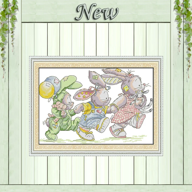 

The lovely rabbits animal paintings counted printed on canvas needlework embroidery Sets DMC 11CT 14CT Cross Stitch kits Chinese