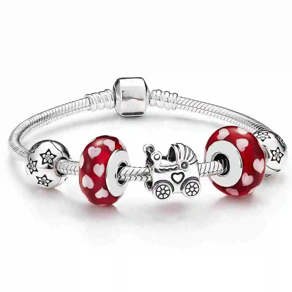 

Kristie 100% 925 Sterling Silver Bracelet For Women With Heart Chain Charms Beads Fashion Jewelry Free Shipping