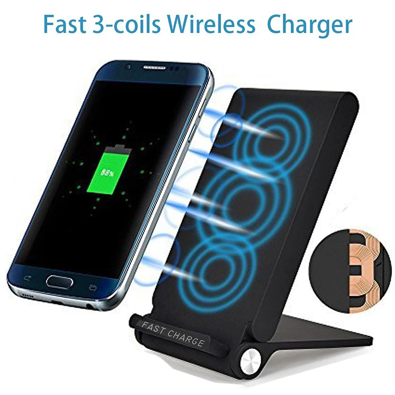 Foldable Wireless Charging Stand 3 Coils Qi Wireless Charger for Samsung Galaxy Note 5 8 S6 S7 Edge S8 Qi Enable Phone Stand