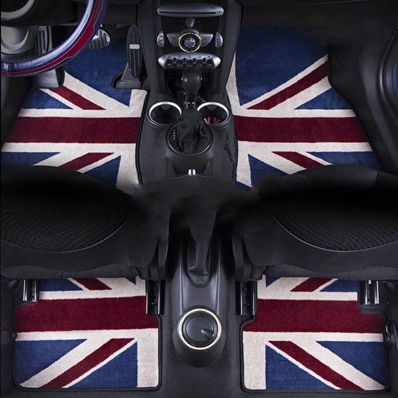 Full Set Luxury Surround Union Jack Car Floor Carpet Mats For Mini