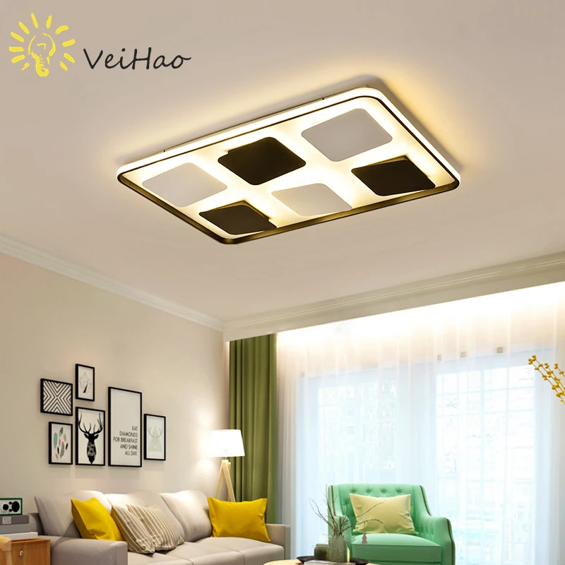 

VEIHAO New listing modern minimalist LED chandelier living room bedroom kitchen balcony square round chandelier lighting 85-240V