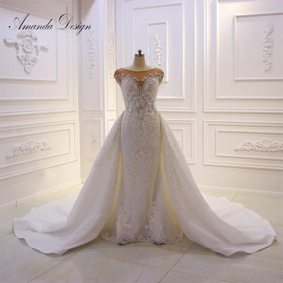 

Amanda Design robe de mariee Cap Sleeve Lace Applique Rhinestone Detachable Skirt Wedding Dress