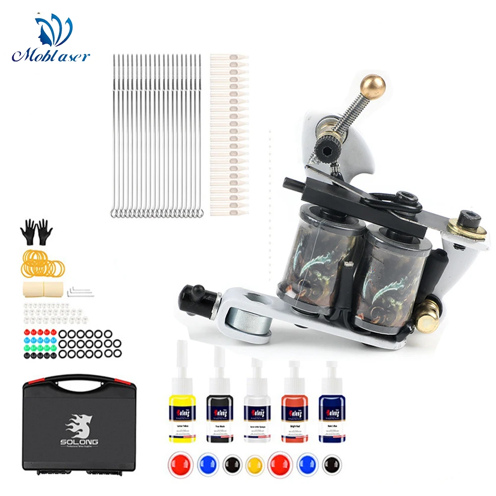 

NEW Tattoo Machine for Shader Newest Tattoo Kit for Body Artist Ink Set Tool Box Needle Tip Black Professional Tattooing