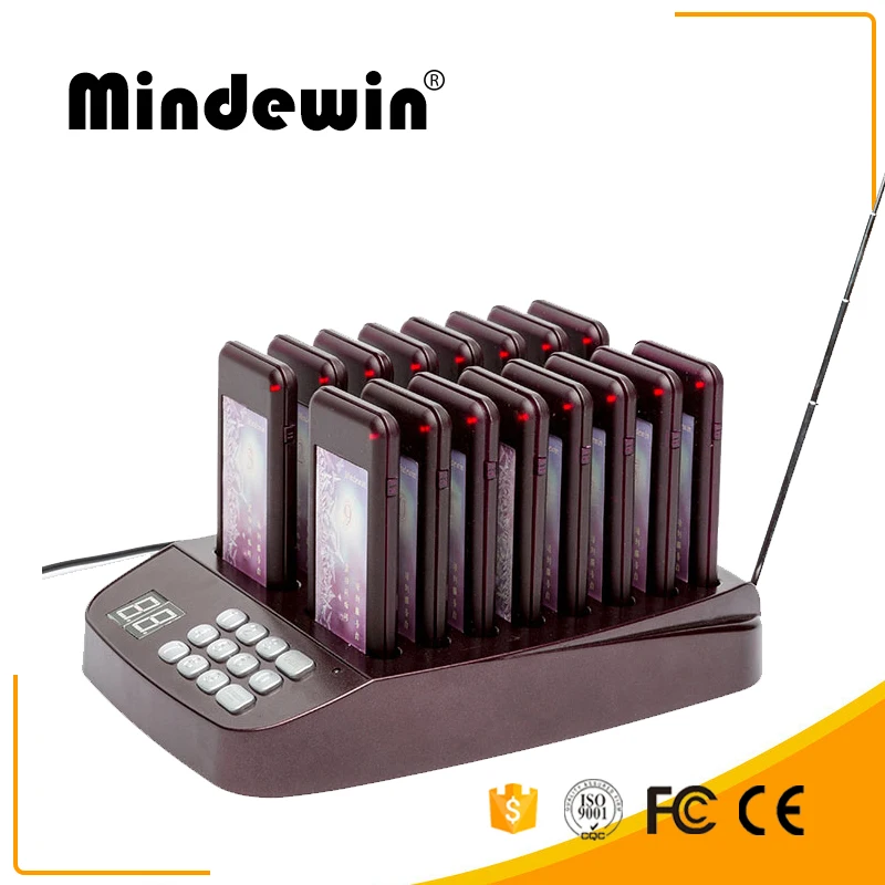 Mindewin Ресторан простая система управления очередью 433 МГц пейджер Беспроводная подставка для пейджеров система 16 звонков номер жужжжжков