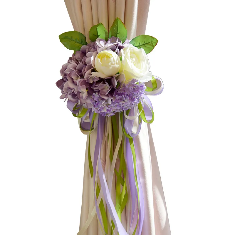  Wedding Bouquet Roses Artificial Flowers Ribbon Blue Hydrangea     (14)