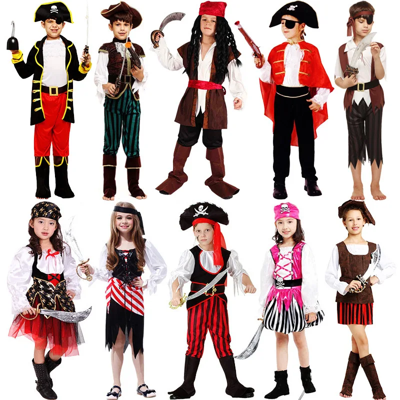 

Pirates Costume Children's Day Kids Boys Pirate Halloween Cosplay Set Birthday Party Cloak Outfit Pirate Christmas Theme