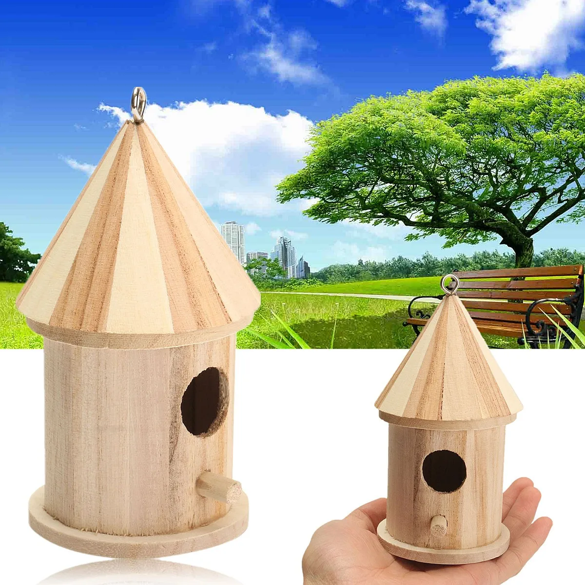 Lightweight Ornament Wooden Birdhouse Bird House Hanging Nest Nesting Box Home