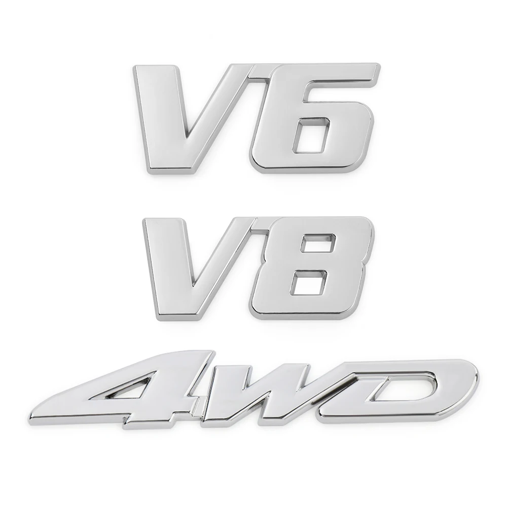4/" 3D Metal V8 V6 Car Auto Logo Sticker Adhesive Badge Emblem Motorcycle Decals