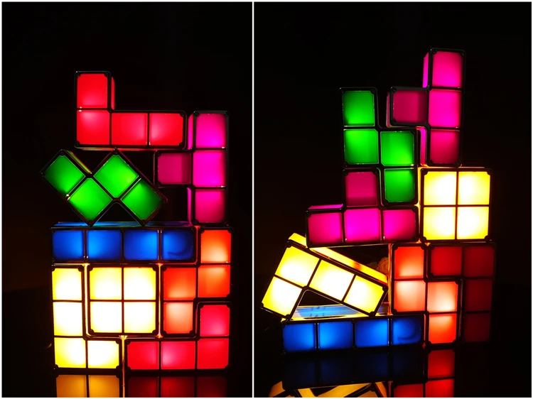 DIY Tetris светильник-головоломка, Штабелируемый светодиодный настольный светильник, конструктор, блок, Ночной светильник, ретро игровая башня, Детская красочная кирпичная игрушка