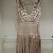 Новое поступление для женщин завод grils 'платья для золото Фольга v образным вырезом Утягивающее платье с бахромой платья