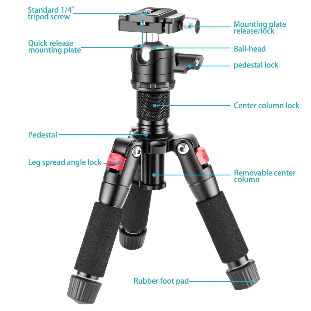 Mini Tripod for Camera with 360° Ball Head Aluminum Alloy 20"/ 50cm 1/4" Arca Ty