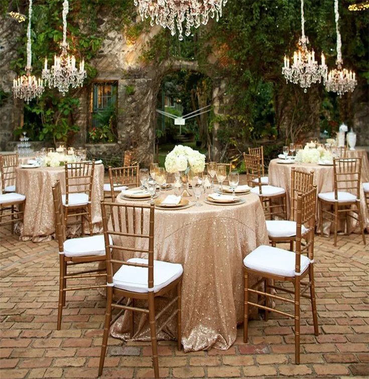 

120'' Round Champagne Sequin Tablecloth,wholesale Wedding Beautiful Sequin Table Cloth / Overlay /Cover-r