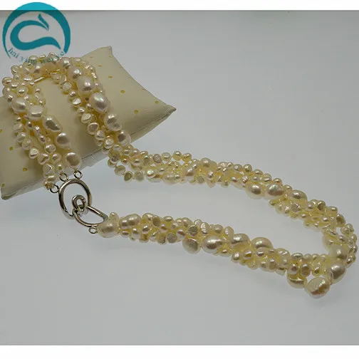 

Ювелирные изделия ручной работы из натурального жемчуга, 4 ряда, ожерелье из пресноводного жемчуга барокко белого цвета, 45 см. Идеальный подарок на день рождения для женщин