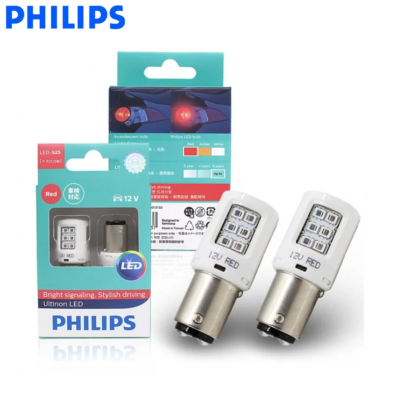 Philips светодиодный P21/5 Вт S25 1157 11499ULR Ultinon светодиодный красного цвета автомобиля поворотные сигнальные индикаторы светильник противотуманная фара заднего хода светильник, пара