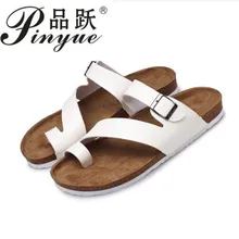 Мужские пробковые сандалии с перекрестными ремешками; Новинка года; натуральная кожа; однотонная мужская повседневная Летняя обувь; sandales femmes; Размеры 35-45