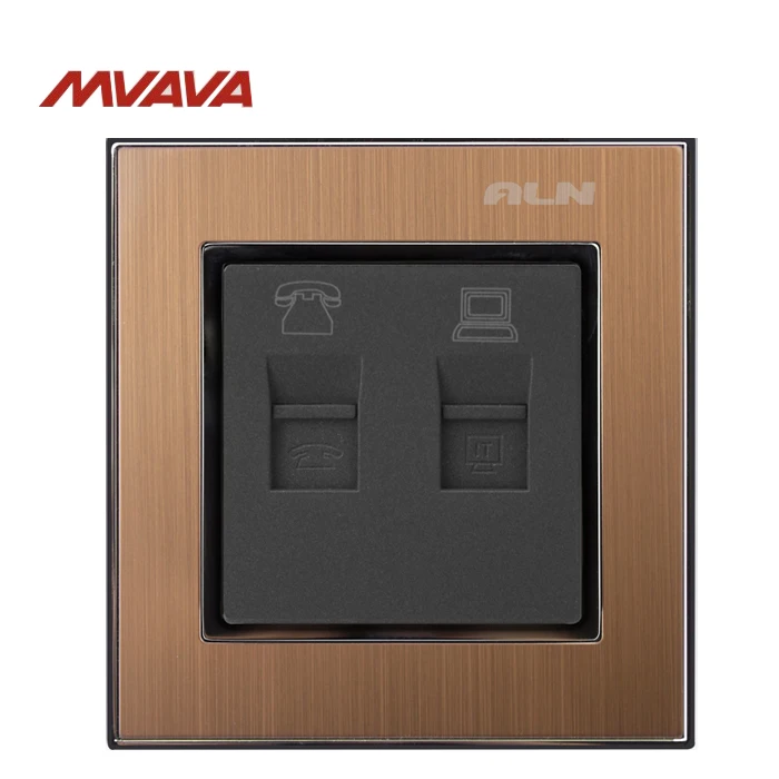 

MVAVA TEL RJ11 + Data Socket RJ45 Computer Telephone Receptacle Jack Outlet Wall Socket Luxury Gold Satin Metal Free Shipping