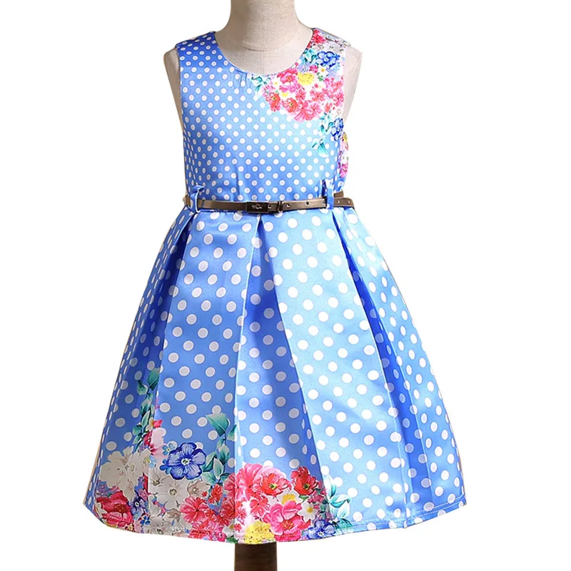 

2018 Baby Girls Dresses New lovely girls Print Princess Birthday Party Dress for Girls Spring Sleeveless with Belt Vestidos