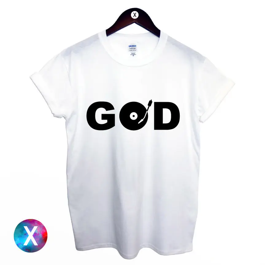 GOD IS A DJ белая футболка с виниловым принтом Мужская домашняя музыкальная для