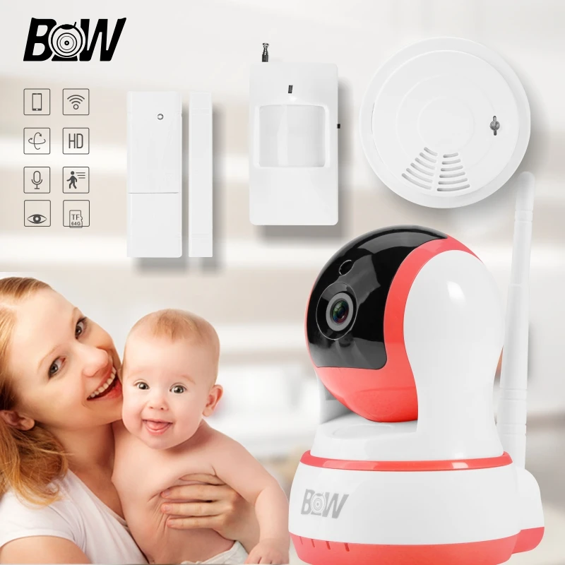 Mini Wifi IP Camera + Door Sensor /Infrared Motion Sensor /Smoke Detector Alarm System Surveillance Camera Wireless BW013P