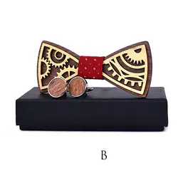 Мода Bowknots Gravatas тонкий галстук деревянный галстук-бабочка Запонки Набор Шестерни шить древесины бабочкой для рубашки мужские